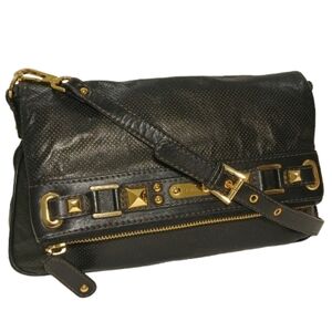 Rafe New York Black Gold Leather Two In One Clutch Crossbody Shoulder Bag Purse